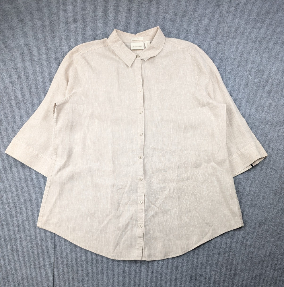 Chicos Linen Button Up Shirt Women XL 3 Quiet Luxury Natural Fiber Minimal Layer