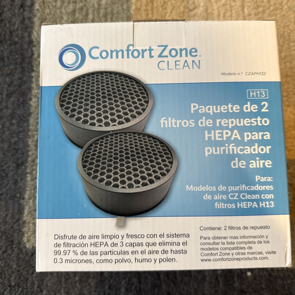 Comfort Zone Clean Air Purifier H13 HEPA Filter CZAPH132 Charcoal 2 Pack NEW