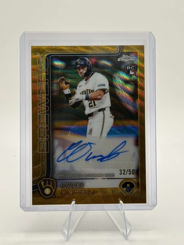 CALEB DURBIN 2025 TOPPS CHROME UPDATE GOLD WAVE AUTO RC #AC-CDU /50 BREWERS