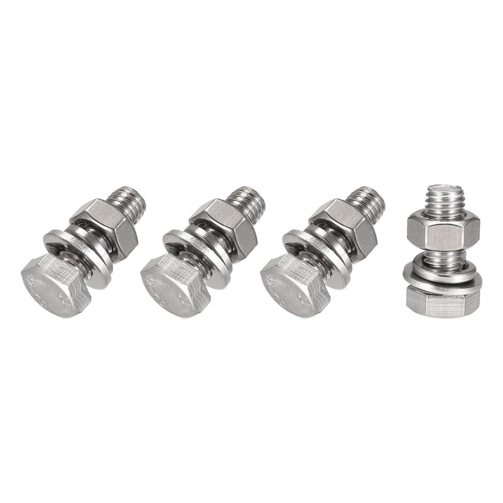Hex Head Screws Bolts Nuts Flat Lock Washers Kit M10x25mm 4 Sets