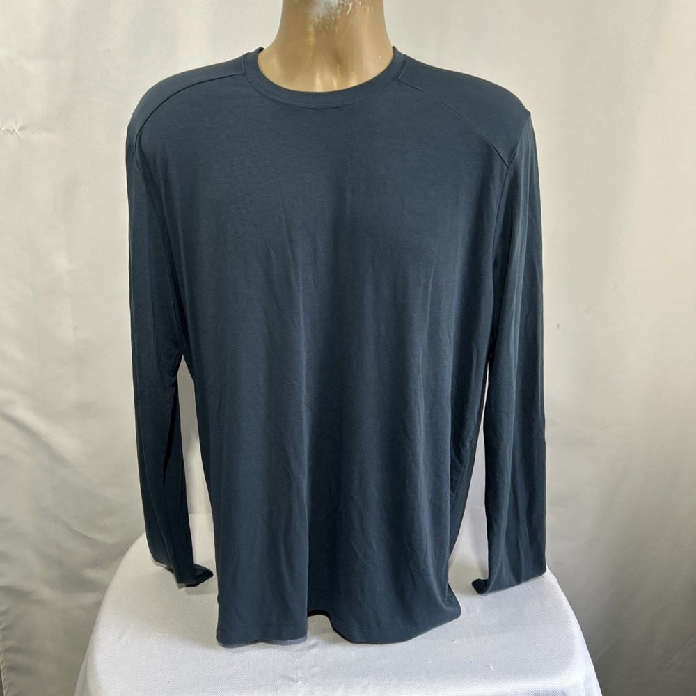 Free Fly Shirt Mens Large Blue Bamboo Stretch Long Sleeve Lightweight Crew Neck