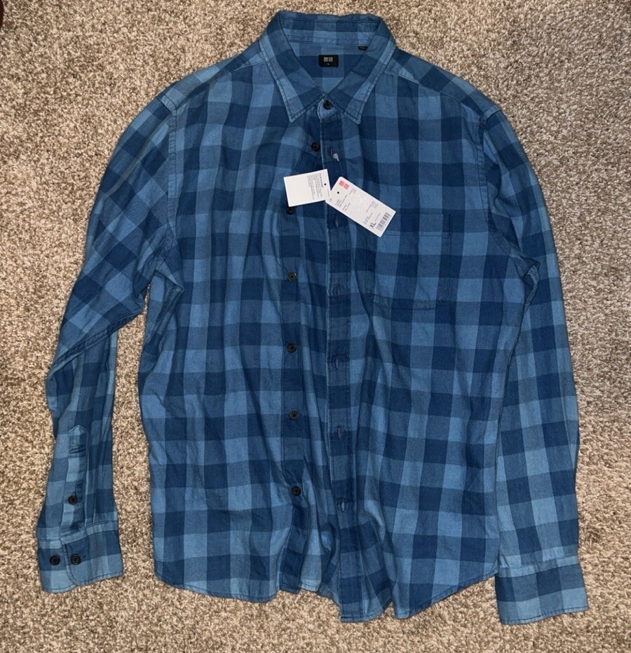 Uniqlo Flannel Checked Long Sleeve Blue XL