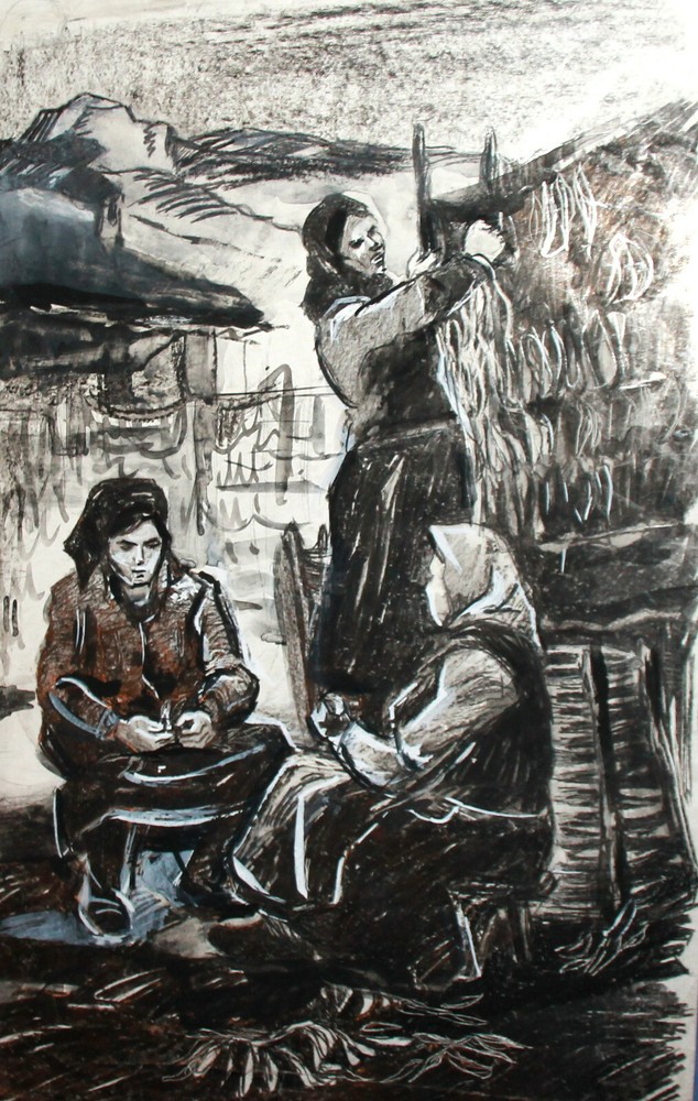 Vintage Ink Painting Portrait of Females in Classic Style