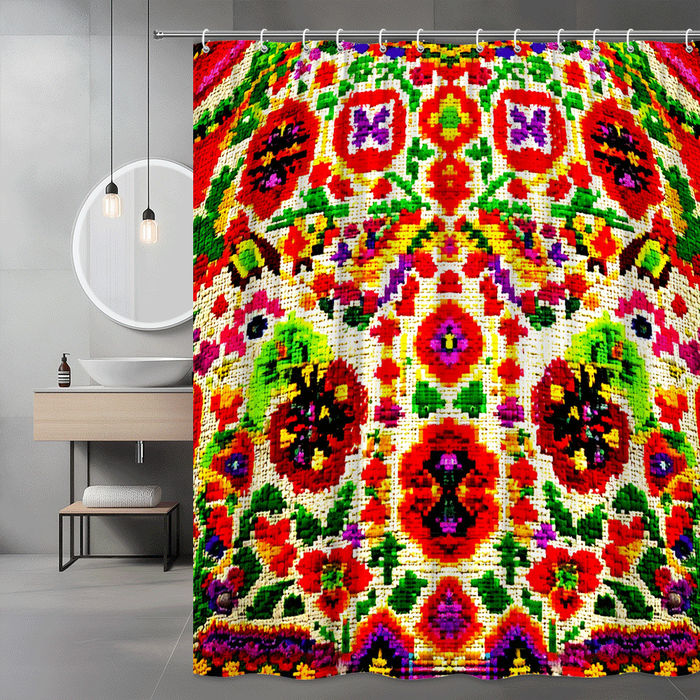 Colorful Geometric Floral Shower Curtain, Abstract Pattern