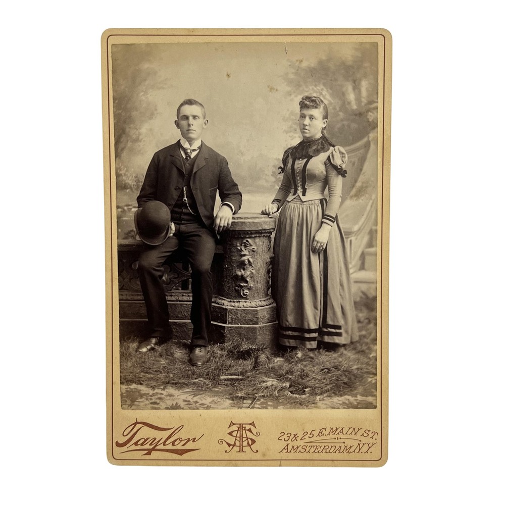 Vintage 1881 S.A. Taylor Cabinet Card Photo Man Woman Portrait Amsterdam NY