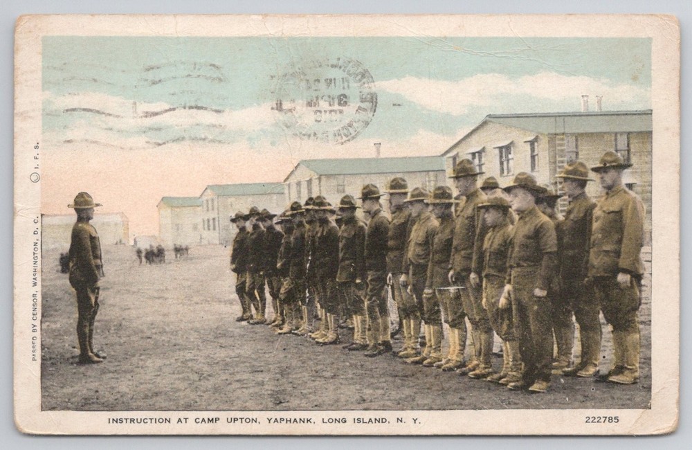 WWI Camp Upton Yaphank NY Soldiers Instruction Postcard 1918 Censored