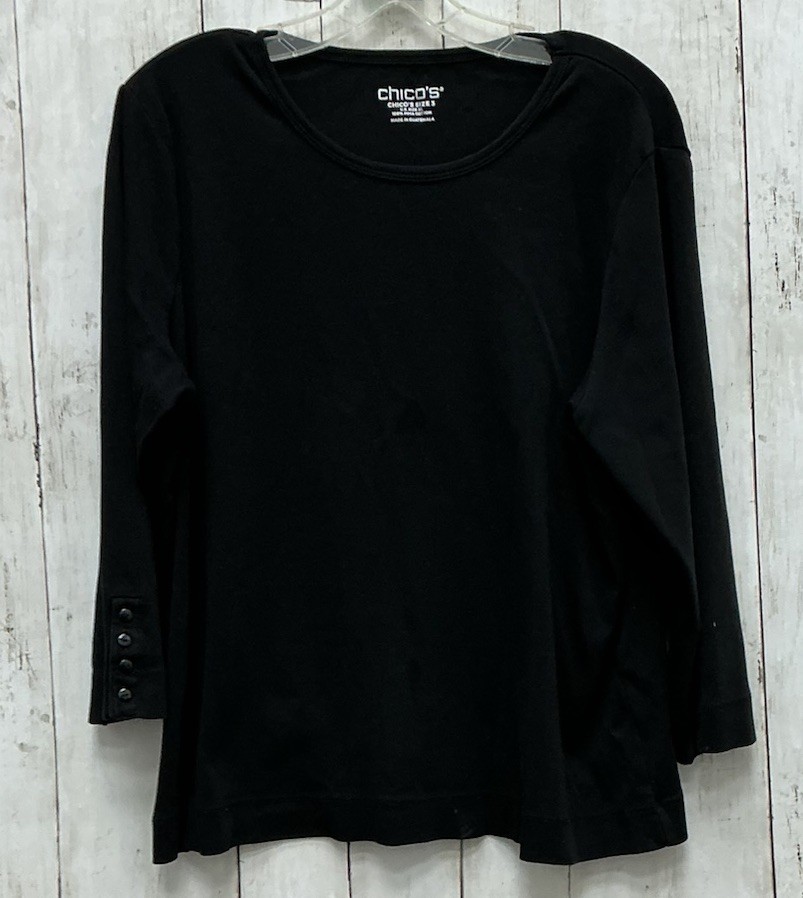 Women’s Chico’s 3/4 Sleeve Black Top Size 3 US XL 0429–225