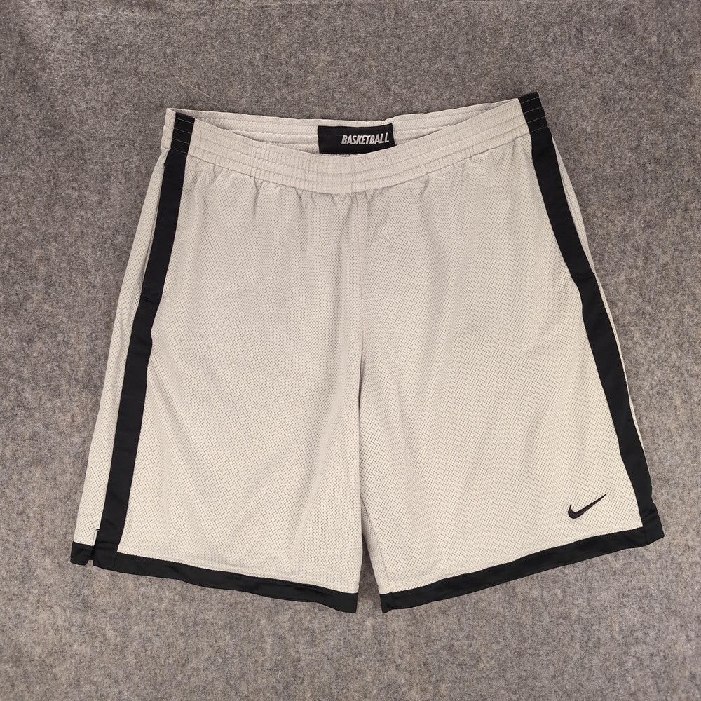 Nike Shorts Mens XL White Basketball Mesh Elastic Waist Drawstring Pockets Logo