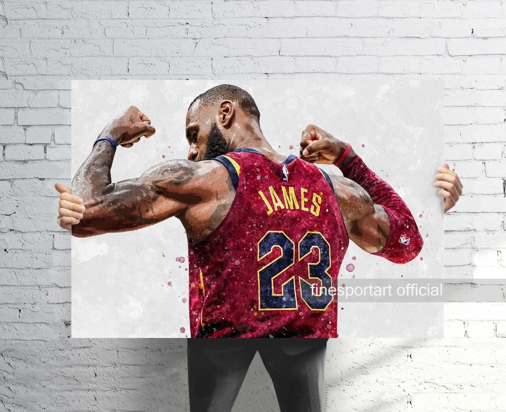 LeBron James Cleveland Cavaliers Poster, Canvas, Basketball print, Sports art V2