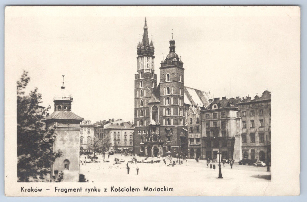 RPPC Poland Krakow St. Mary’s Basilica and Market Square Postcard