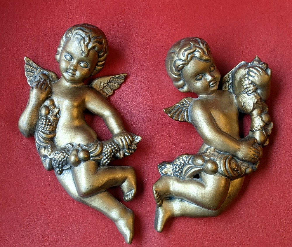 Set of 2 GOLD Tone  ANGEL Figurines 8