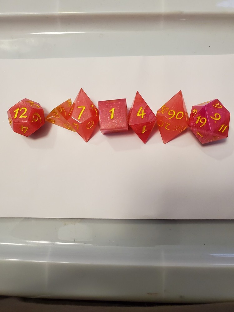 7pcs Set Of Handmade Resin Polyhedral DnD Gaming Dice: Phoenix Embers