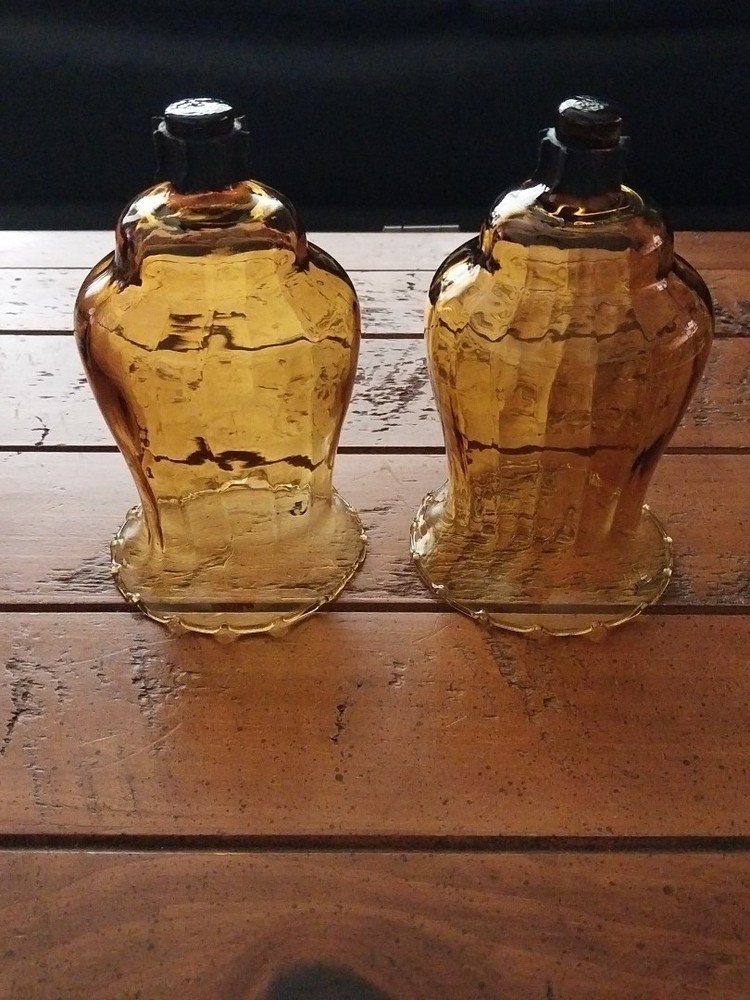 Vtg Homco Amber Ribbed Ruffle Edge Glass Peg Votive Candle Holder 6