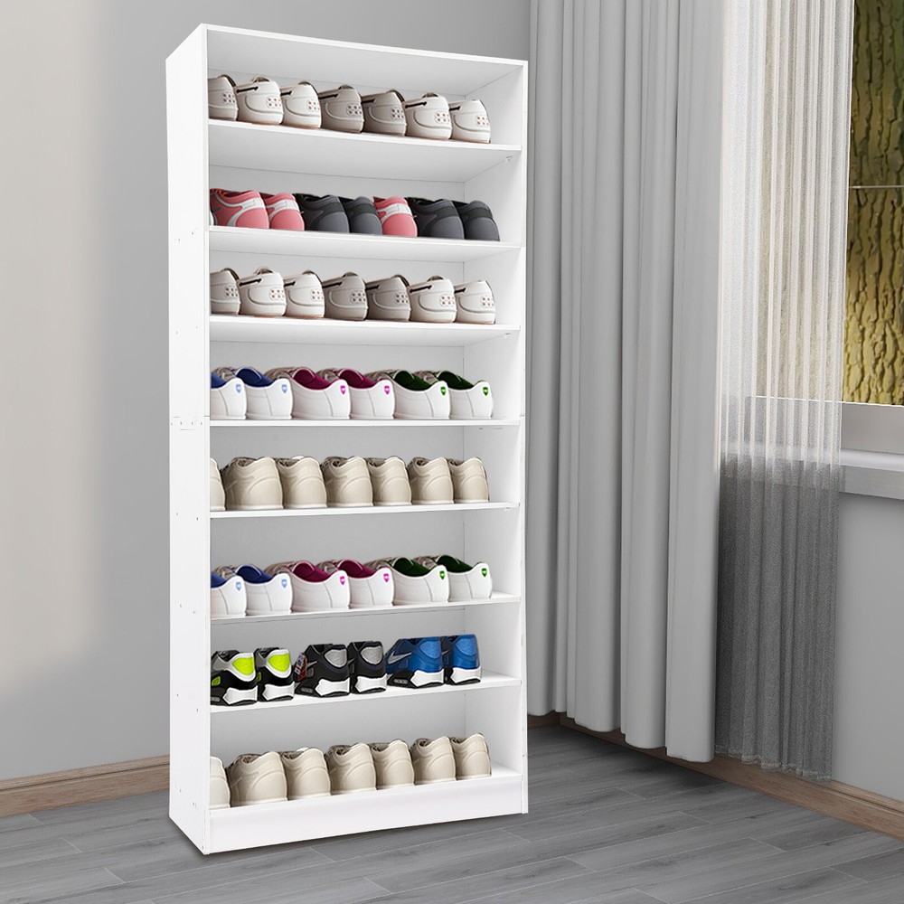 8-Tier White Shoe Cabinet Open Shoe Rack Storage Organizer for Entryway Closet