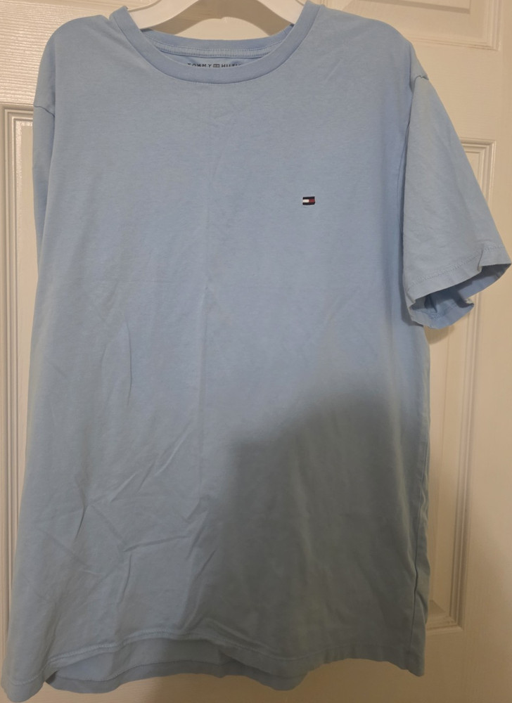 Tommy Hilfiger Men’s M Blue Solid Logo Crew Neck Short Sleeve Cotton Knit Tee