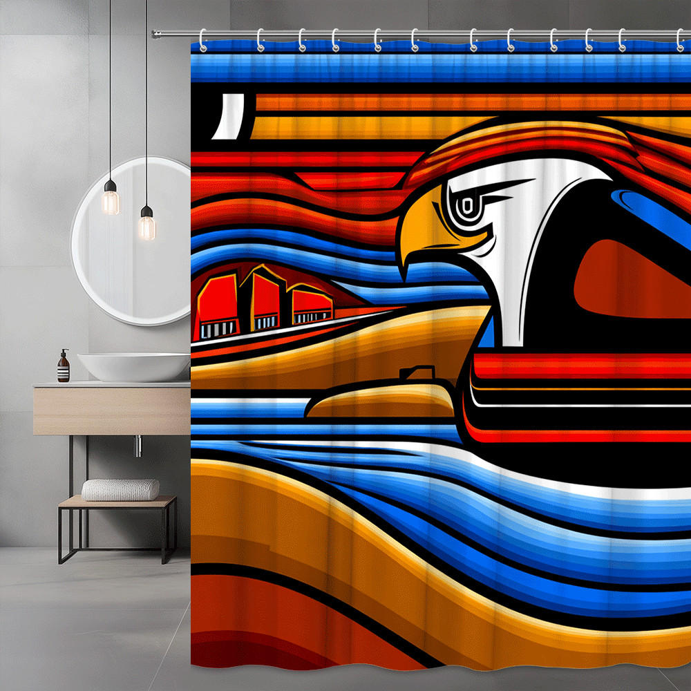 Eagle Abstract Wave Shower Curtain Blue Red Orange
