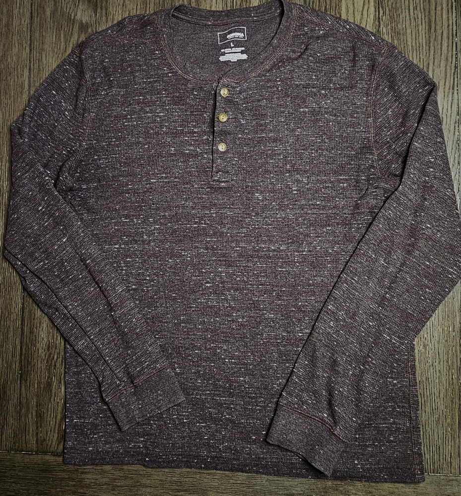 Mens Sonoma Long Sleeve Brown Henley Thermal Shirt Size Large