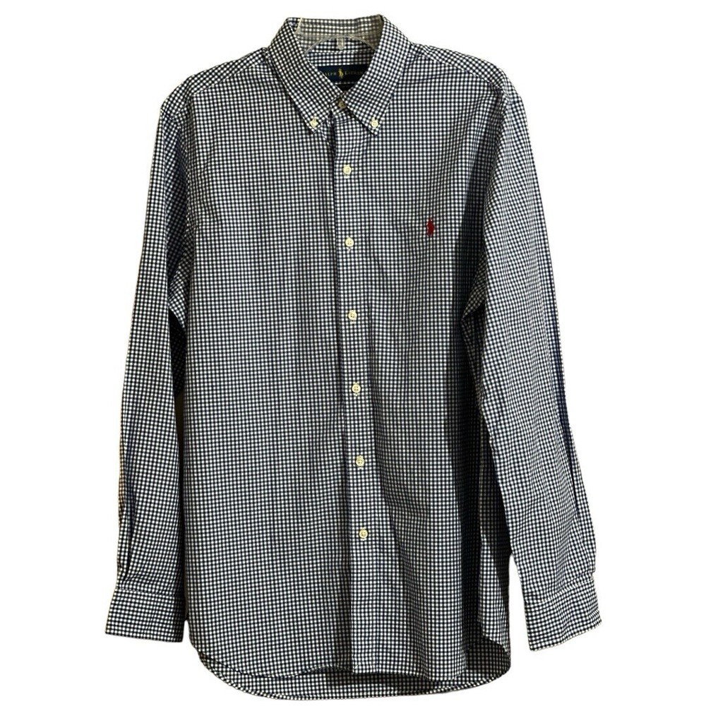 Ralph Lauren Shirt Mens Large Blue White Check Classic Fit Button Down Collar