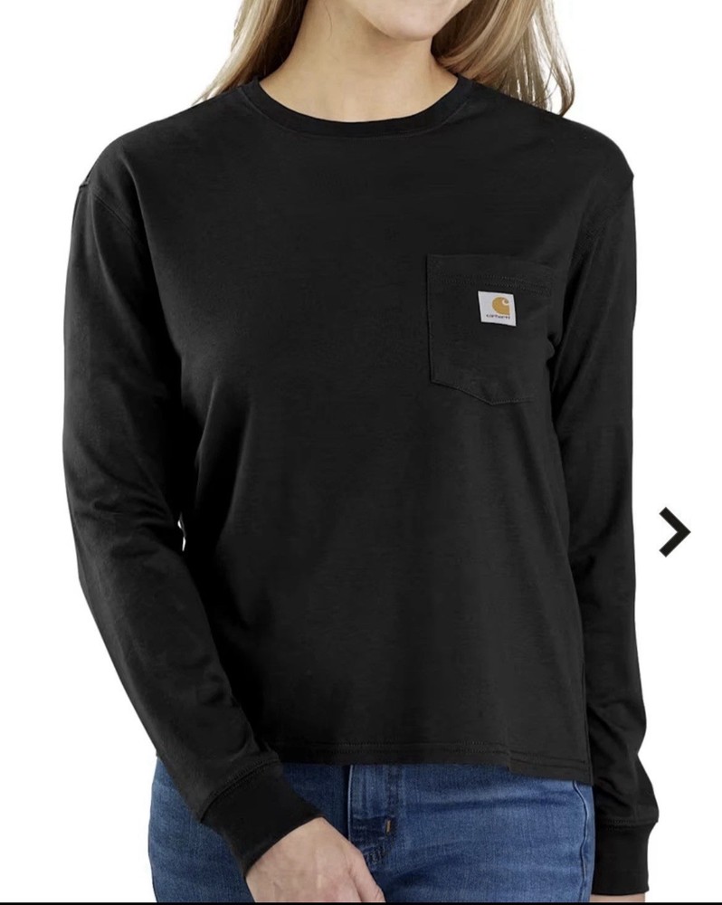 Women’s Carhartt Loose Long Sleeve Crewneck Pocket T-shirt Black XL