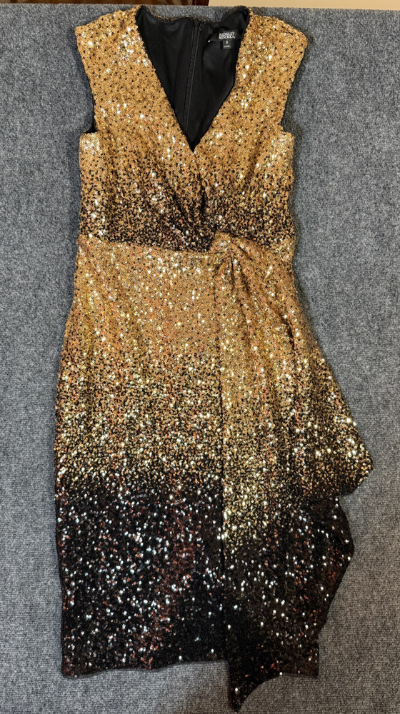 BADGLEY MISCHKA Sleeveless Gold to Black Ombre Sequin Sheath Party Dress Size 6