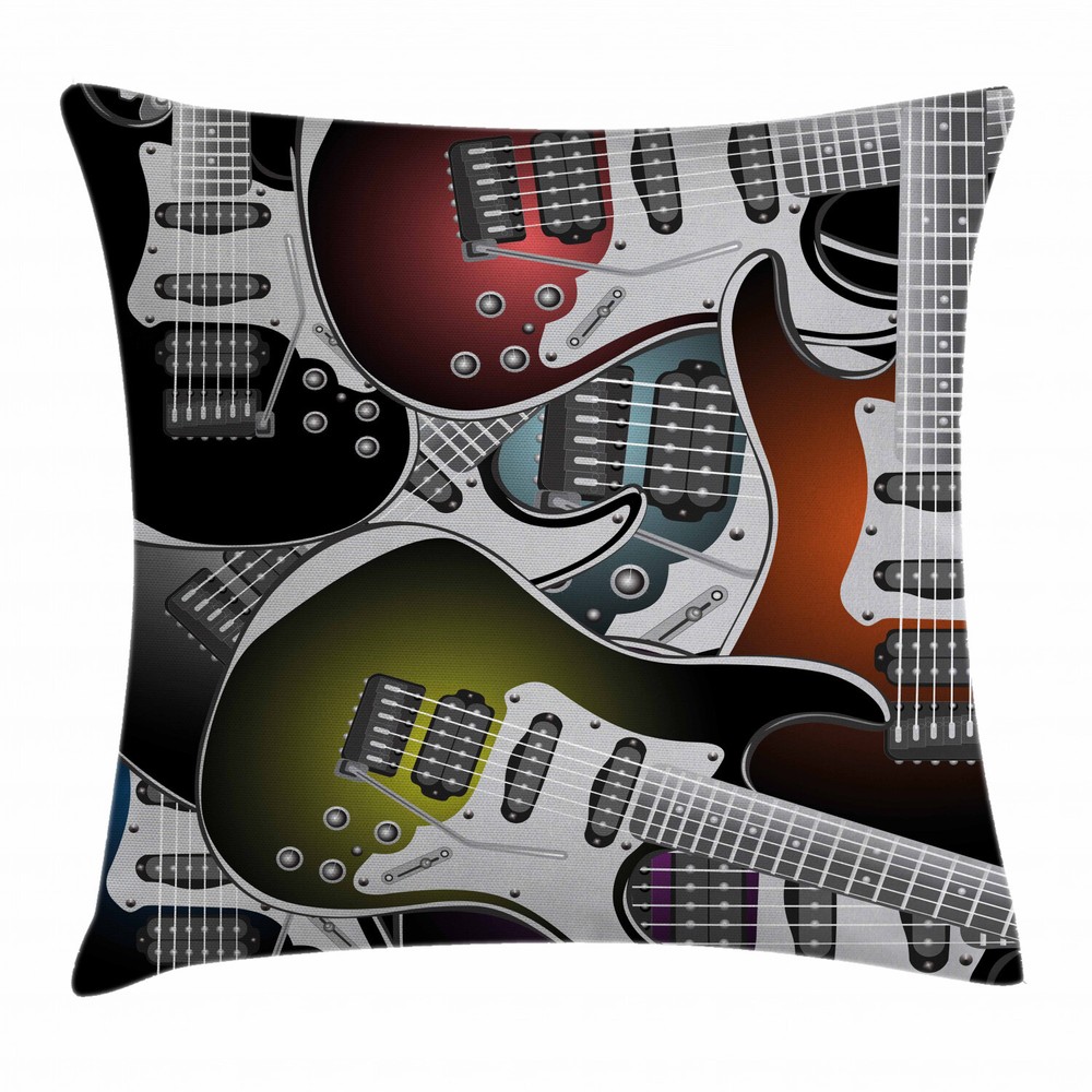 Popstar Party Guitar Square Pillow Case 24-Inch Colorful Cushion Cover