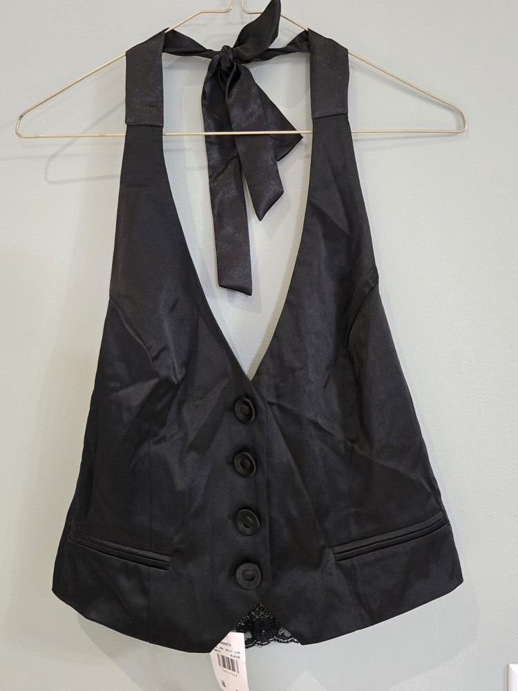 Vanity Women's Black Halter Vest Woth Lace Back Detail Size Small  - NWT