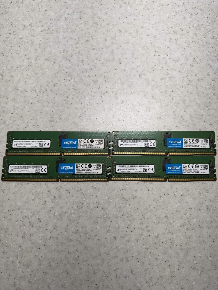 Crucial 64GB (4x 16GB) 2666MHz DDR4 ECC RDIMM PC4-21300 288-Pin Server Memory
