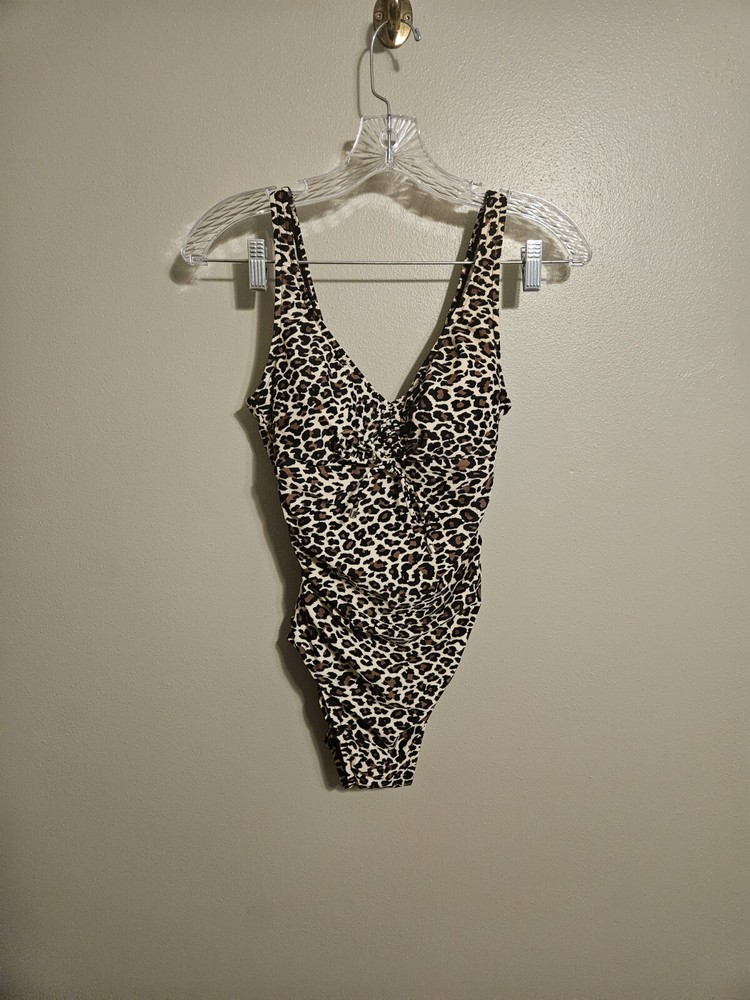 Aqua Green Womens Cheetah Print One Piece Swimsuit Size M