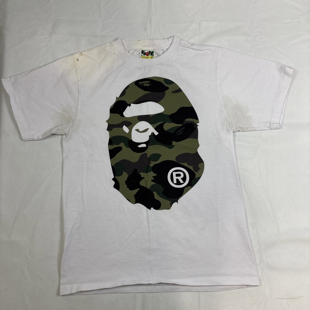 Authentic BAPE Camo Big Ape Head Tee White Yellow Small Flaws