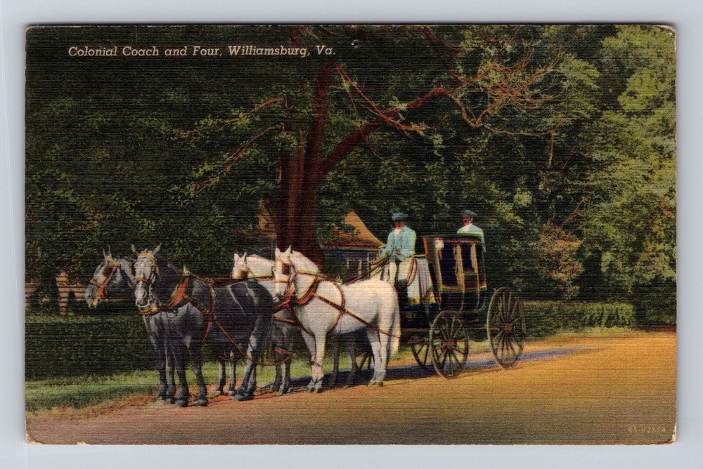 Williamsburg VA-Virginia, Colonial Coach and Four, Vintage Postcard