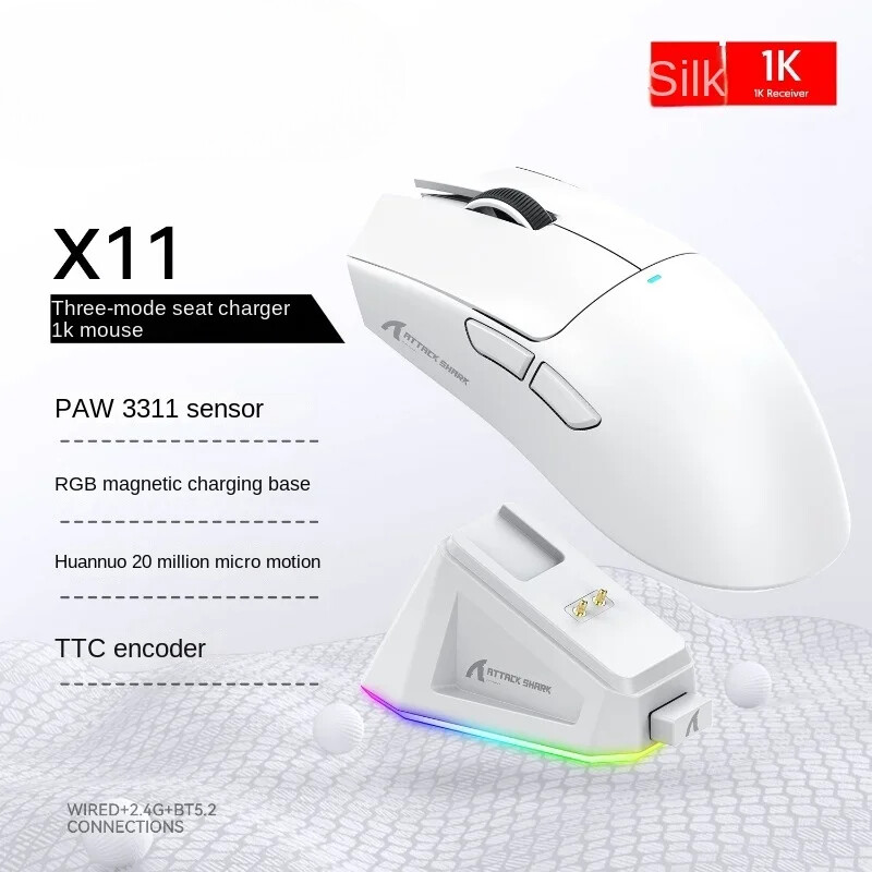 White Bluetooth Mouse with Triple Mode Connectivity and Magnetic Charging Dock