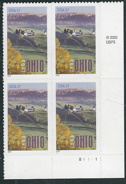 Scott #3773 37c Ohio Plate Block Stamp