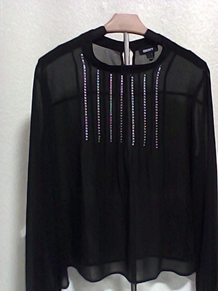womens black DKNY long sleeve blouse size large