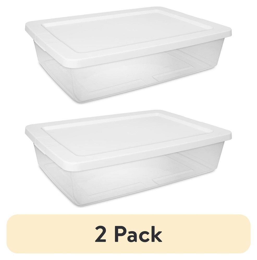 2-Pack 28-Quart Clear White Plastic Storage Bins for Small Spaces