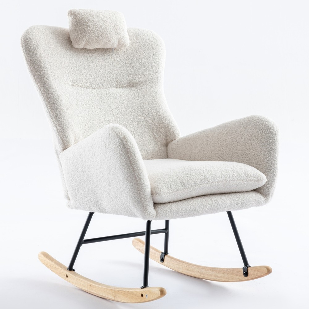 Soft Teddy Fabric Rocking Chair  Comfy Wingback Glider