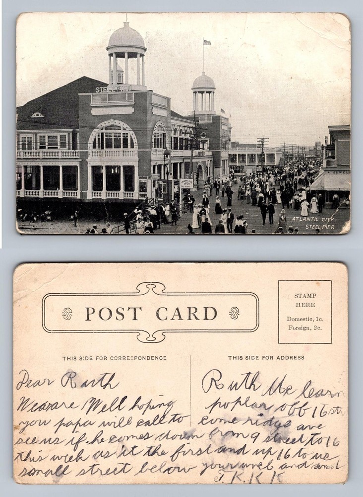 Atlantic City, NJ-New Jersey, Steel Pier Boardwalk Crowd Scene Vintage Postcard