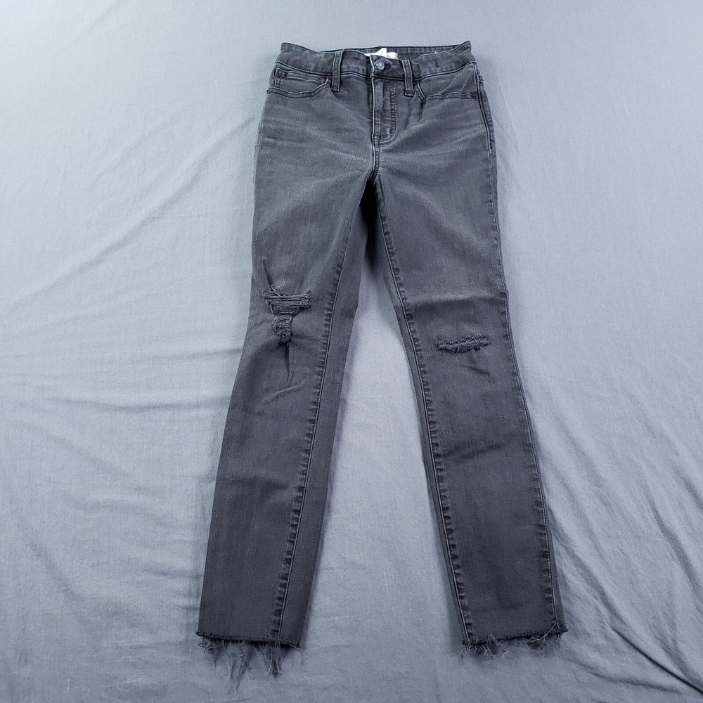 Madewell Womens Gray Distressed Curvy High-Rise Skinny Jeans with Stretch  