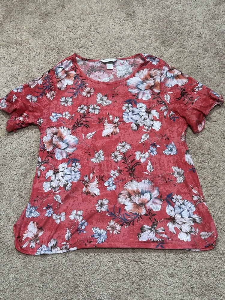 CJ Banks Womens Shirt Size X Multicolor Floral Print Soft Classic Casual Comfort