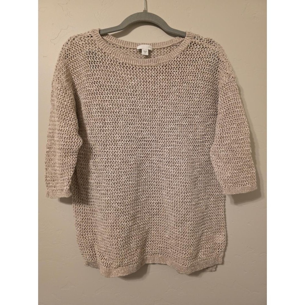 🧶 J.Jill Neutral Open-Knit Linen Cotton Sweater | Medium