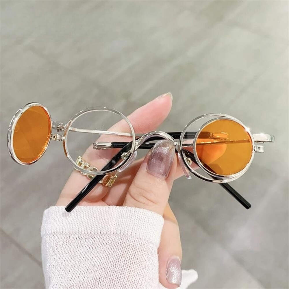 Folding Round Frame Sunglasses: Portable, Metal Frame, AC Lenses, Ideal for Trav