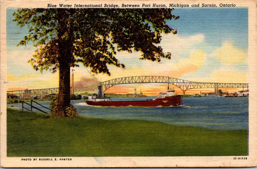 Dr Jim Stamps Postcard Blue Water International Bridge Port Huron Michigan