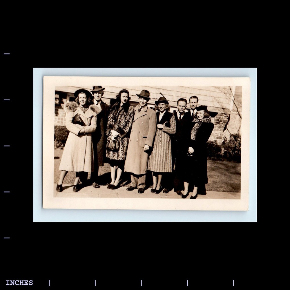 Old Vintage Photo MEN AND LEGGY WOMEN STANDING OUTSIDE
