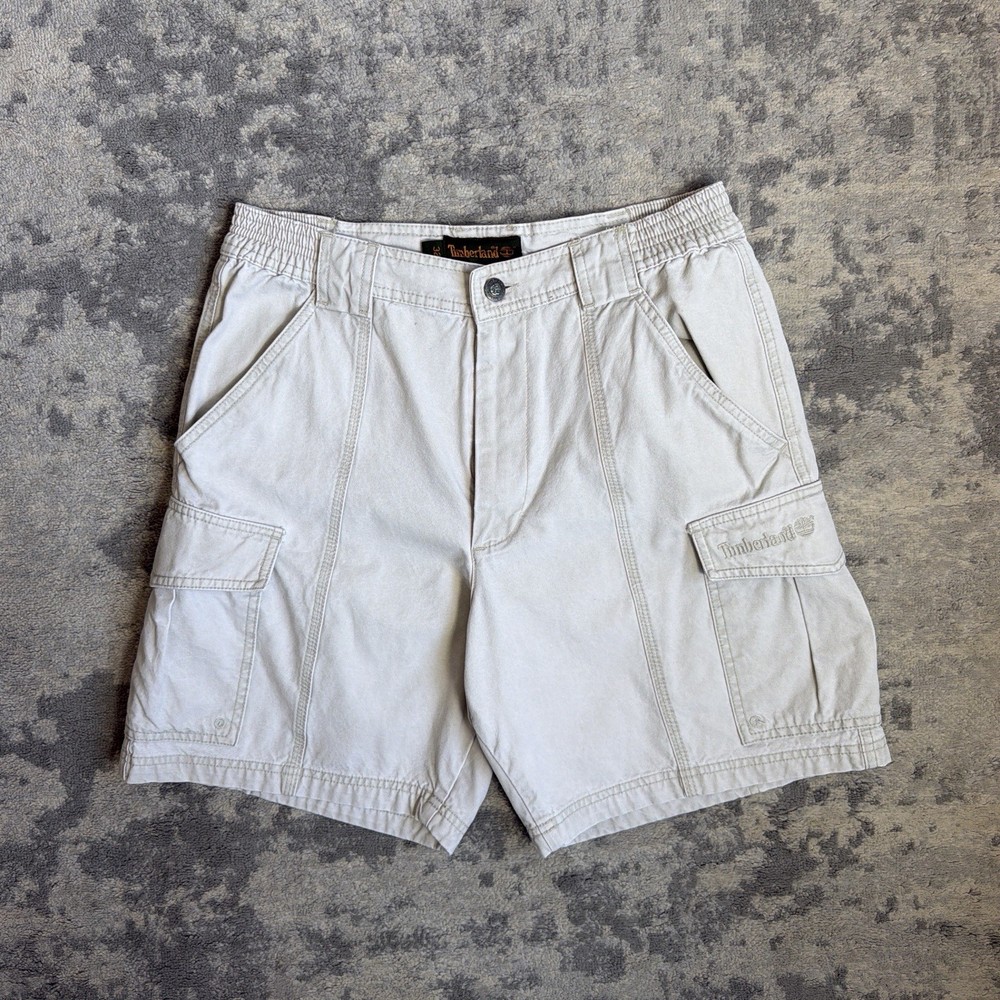 Men’s Vintage Timberland Cargo Shorts Cotton Beige Fits Size 30 (Tag States 32)