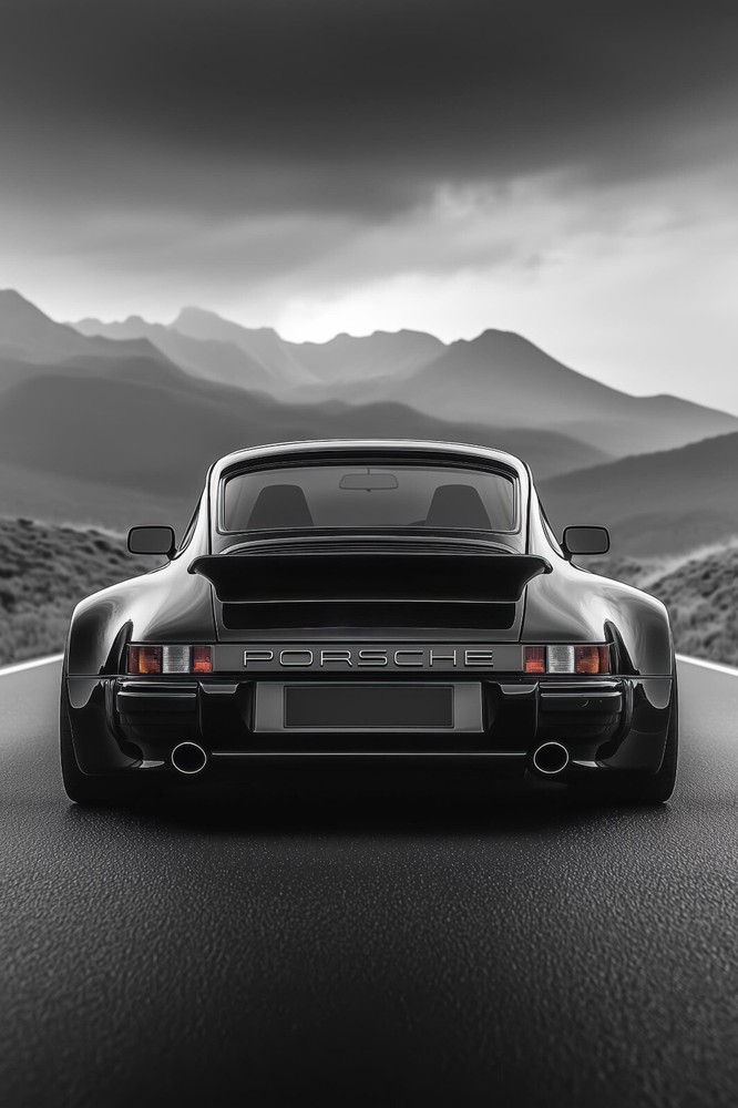 Vintage 1991 Porsche 911 Turbo Black and White Art Poster