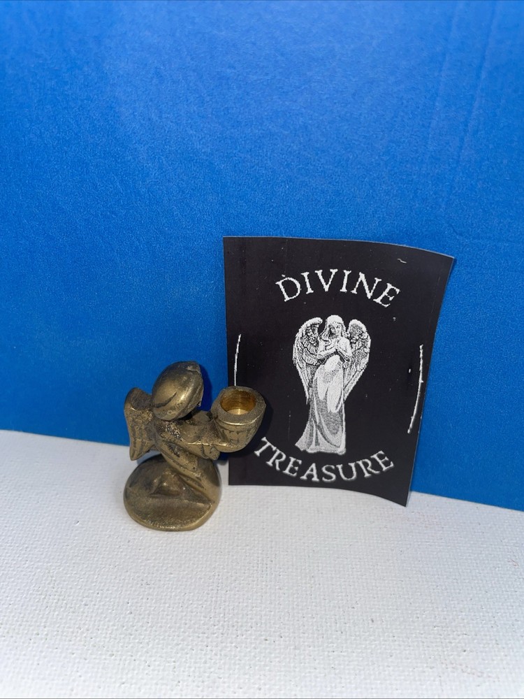 Vintage Solid Brass Miniature Kneeling Angel Candle Holder 1.5