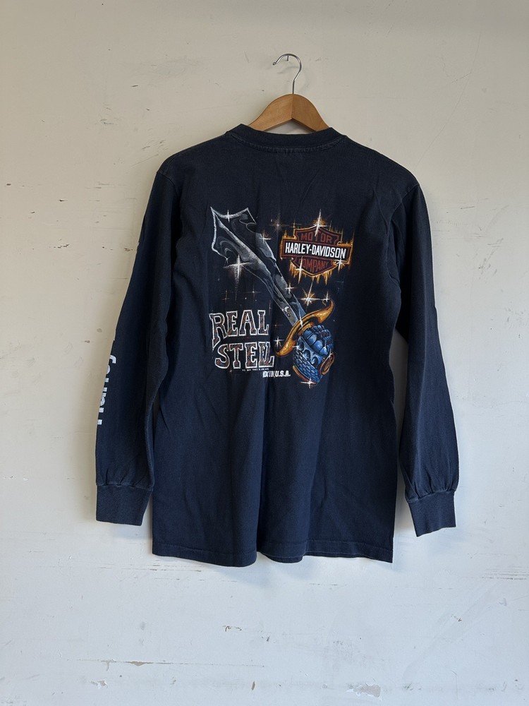 Vintage 70s 80s Harley Davidson Long Sleeve T Shirt Real Steel Size Medium