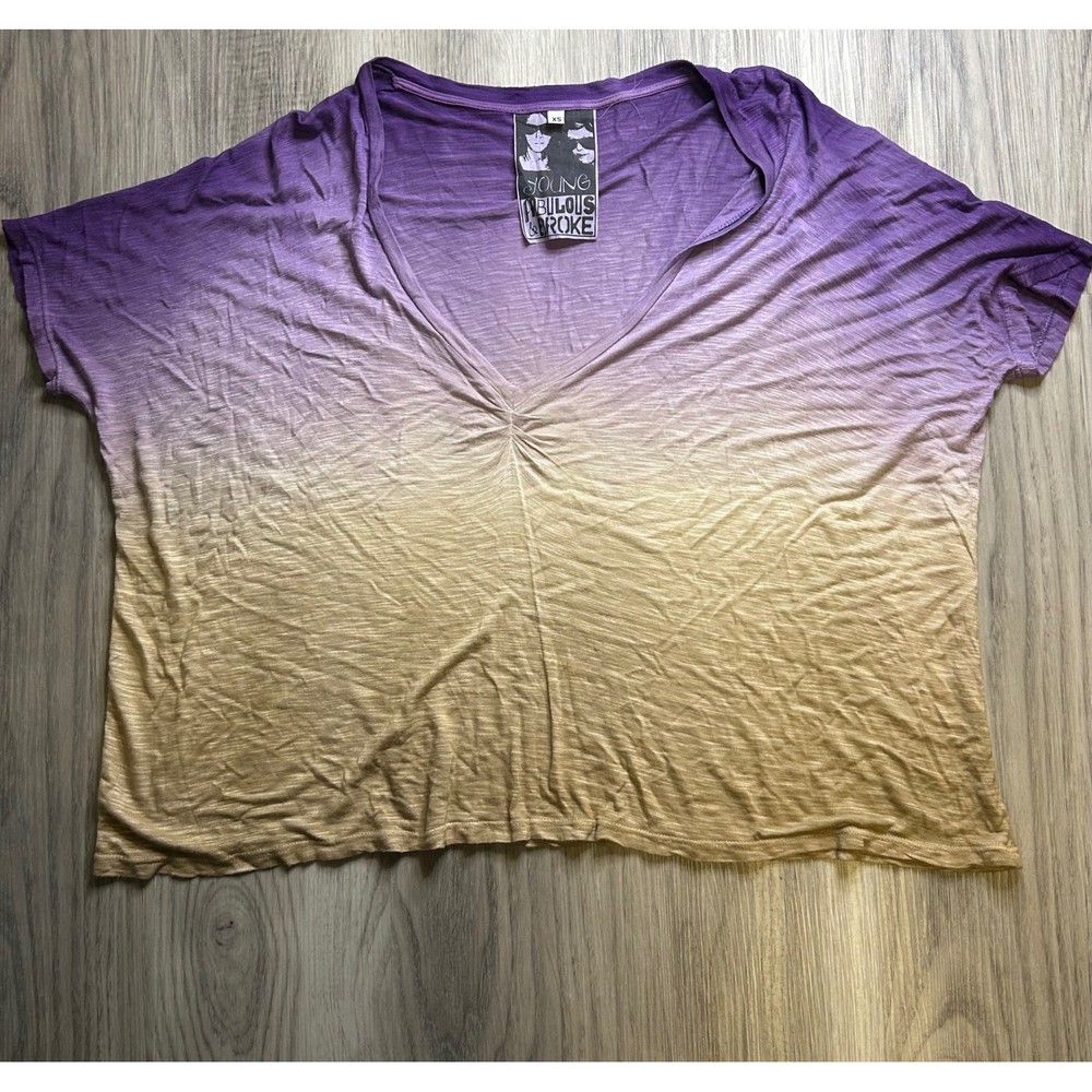 Young Fabulous & Broke Ombre V Neck Dolman Sleeve Tunic Top XS Purple Tan