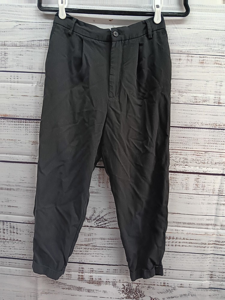 Zara Crop Pants Women's Small High Rise Belt Loops Length in Black Linen Blend