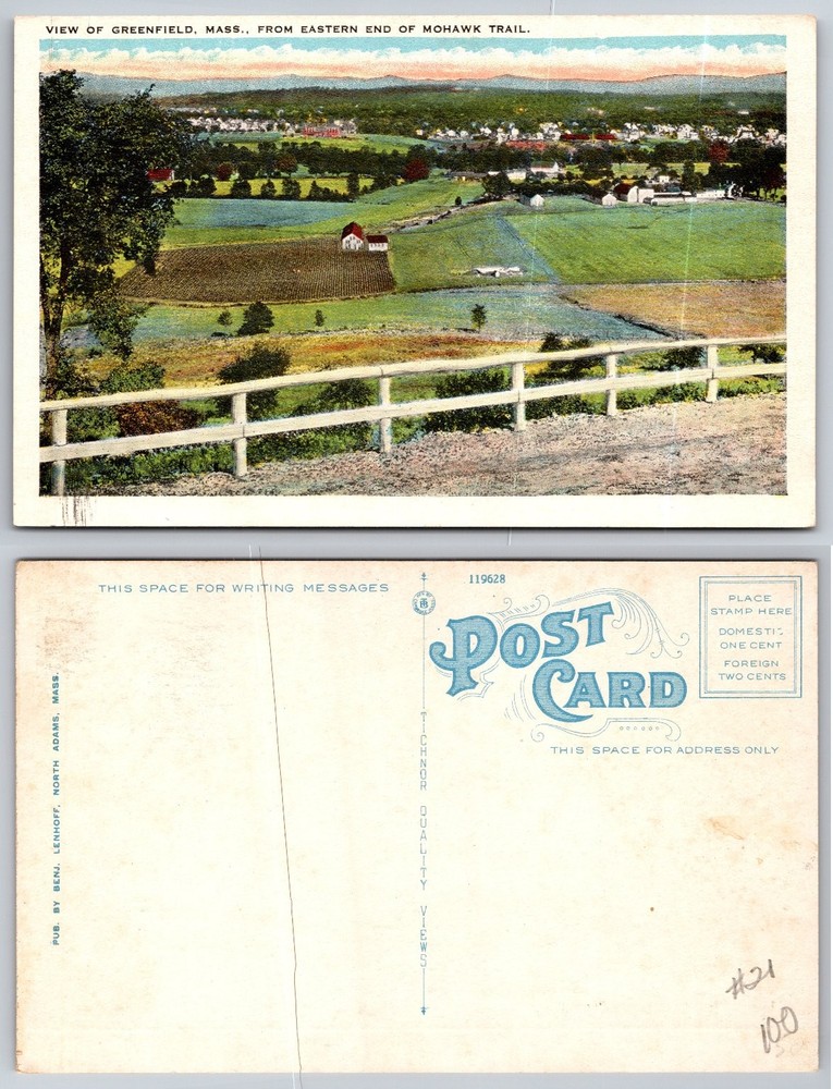 Greenfield MA Mohawk Trail Panoramic View Vintage Postcard Tichnor