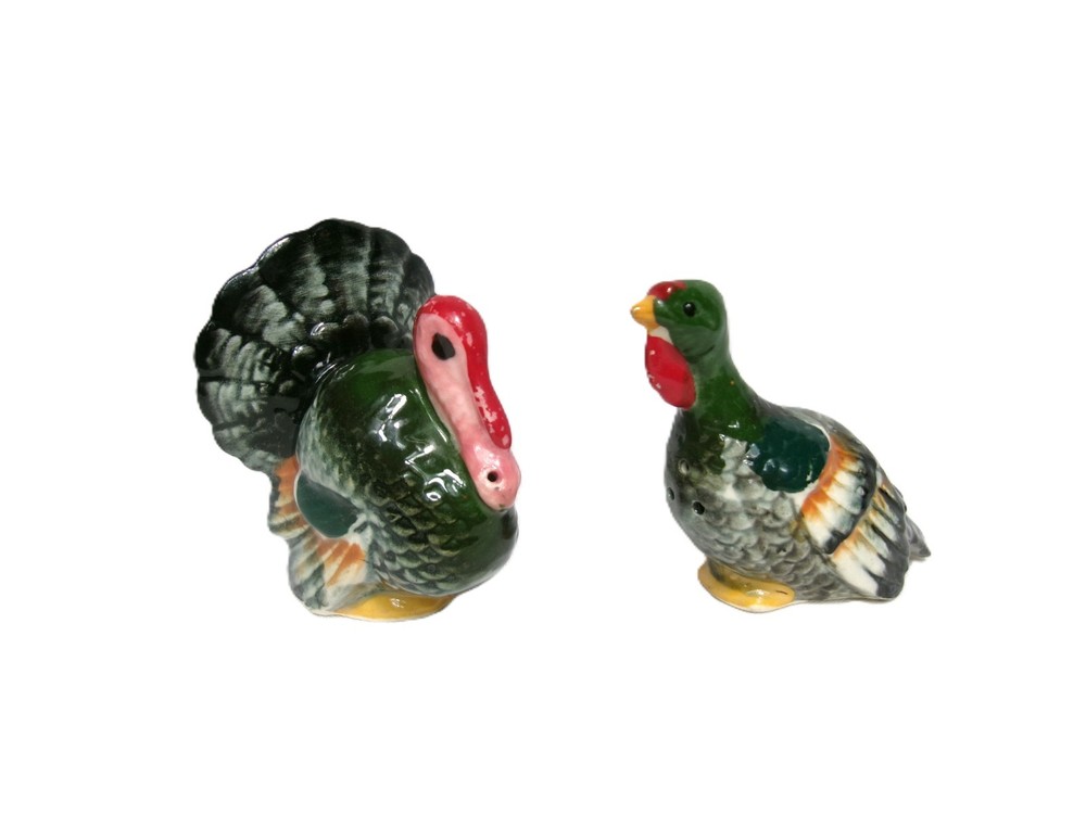 Vintage Ceramic Thanksgiving Turkey Figurine Salt & Pepper Shaker Set, JAPAN